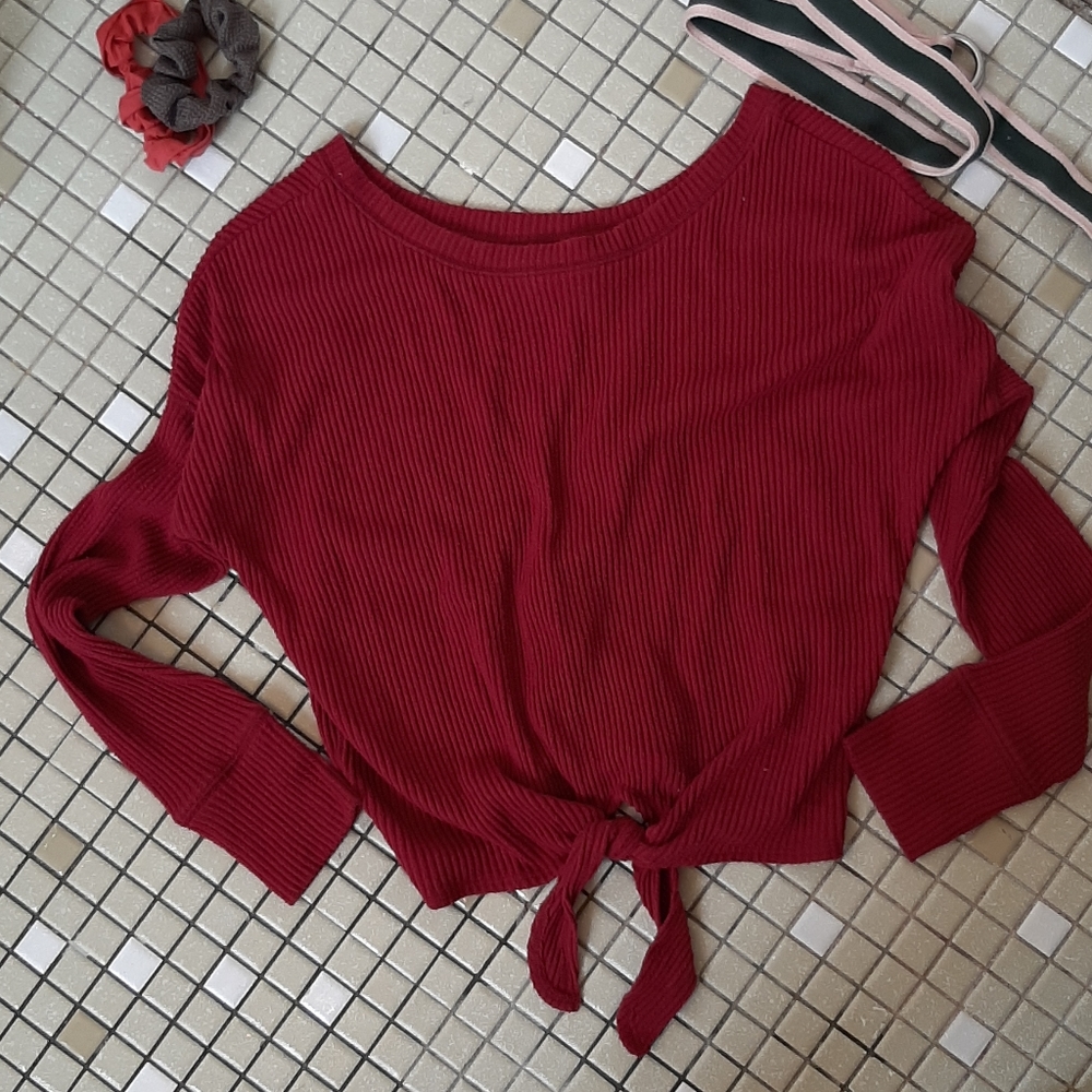 Off the shoulder tie front crop top